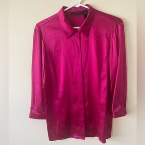Liz Claiborne Collection Silk Blouse 3/4 Sleeve in Pink Fuschia Sz 8